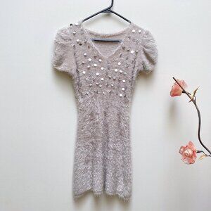 New Women's knitted soft V neck short sleeve mini bodycon party dress
